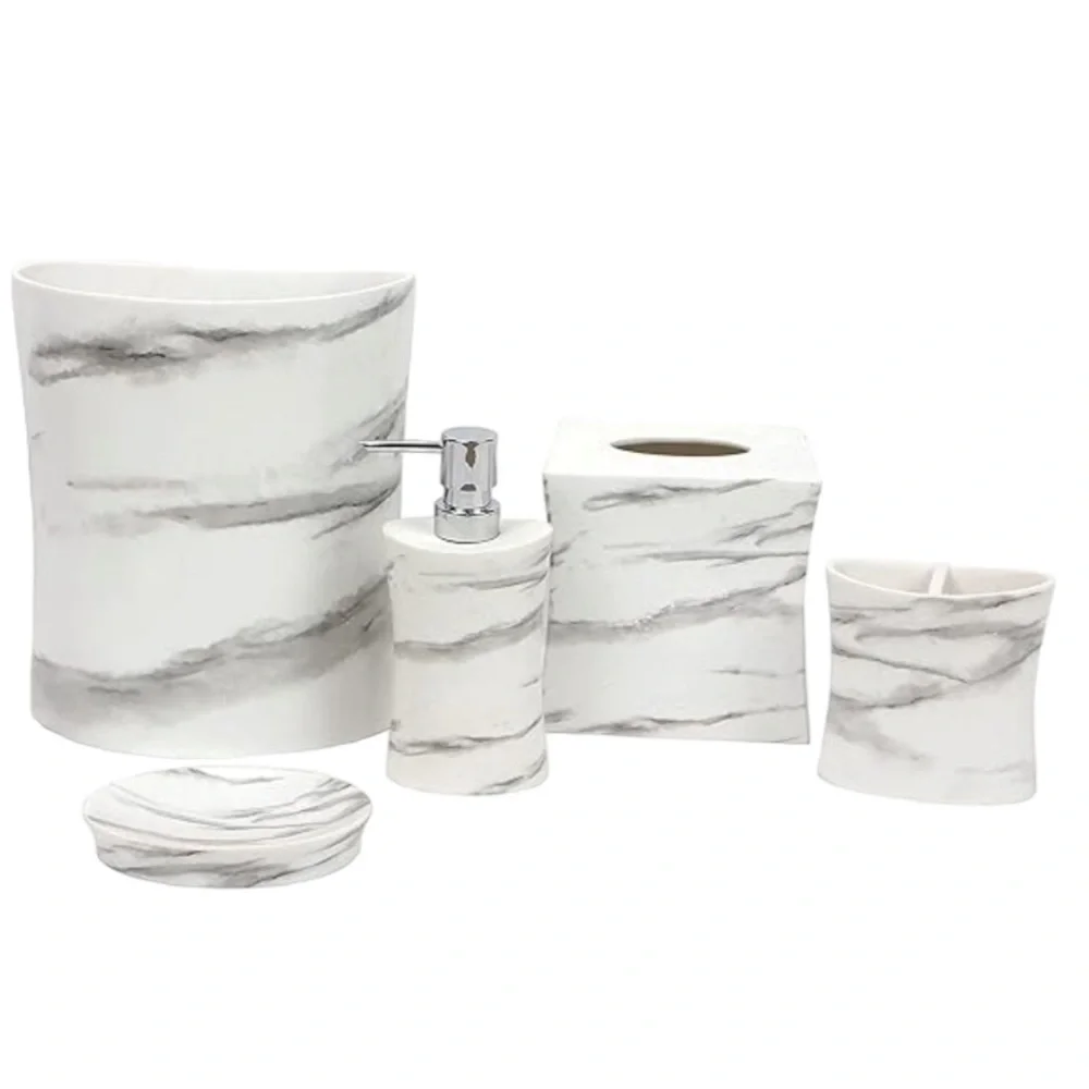 Todays Living Marble Elite Bath Accessory Set Lux White Grey Resin 4 Piece Set
